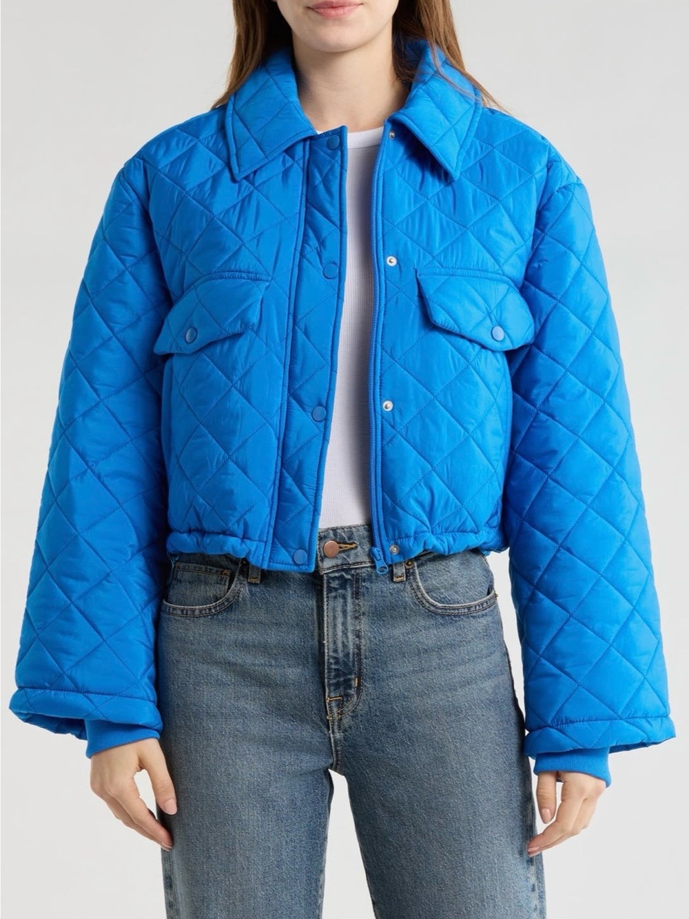 Cropped Quilted Blue Jacket